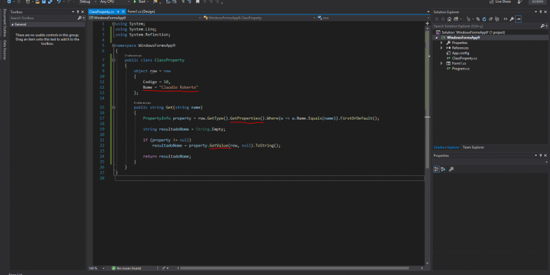 Propriedades de um objeto em C#